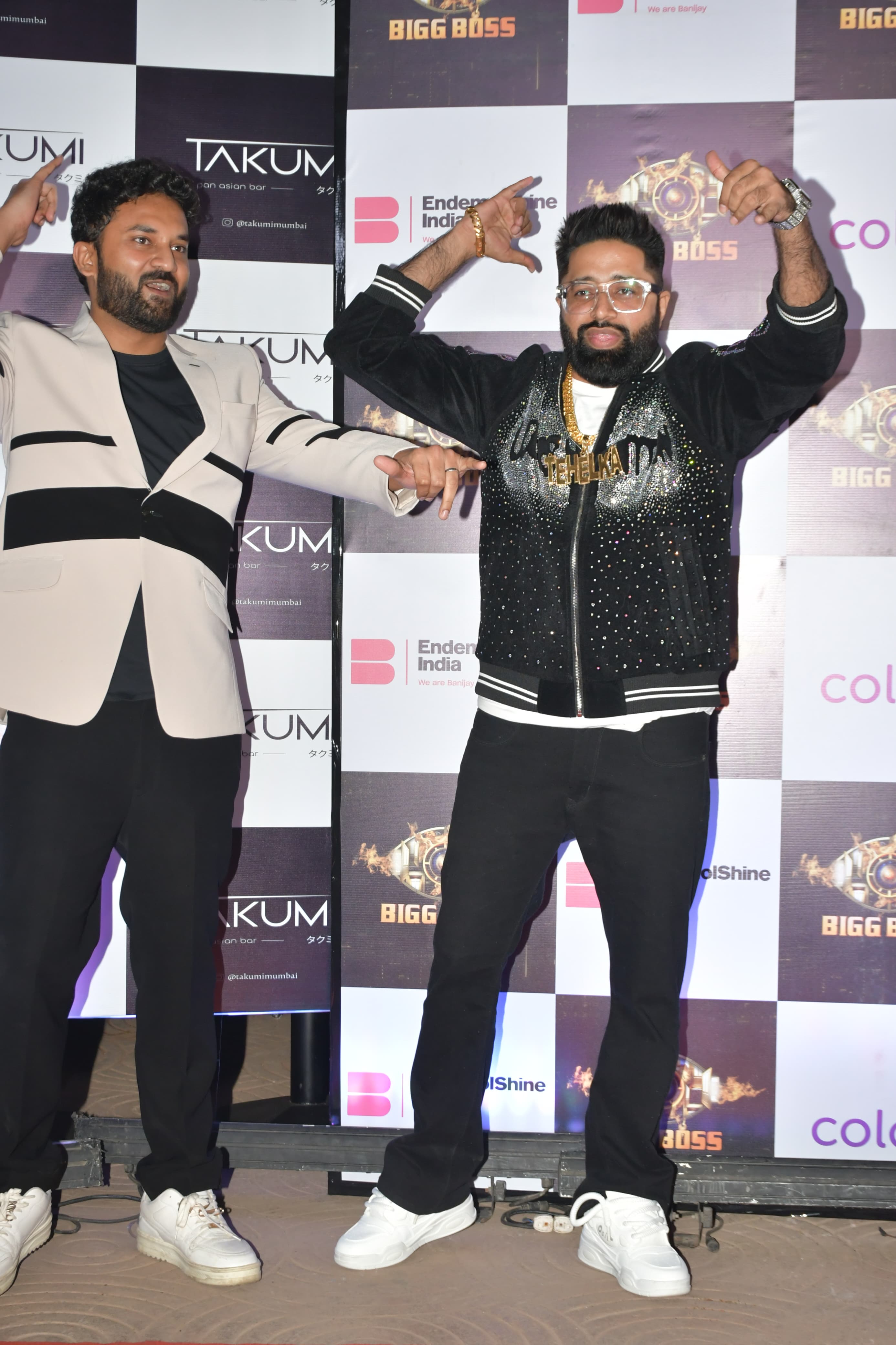 Arun Mashetty and Tehlka Bhai were seen together on the red carpet, flaunting their humorous banter and bromance